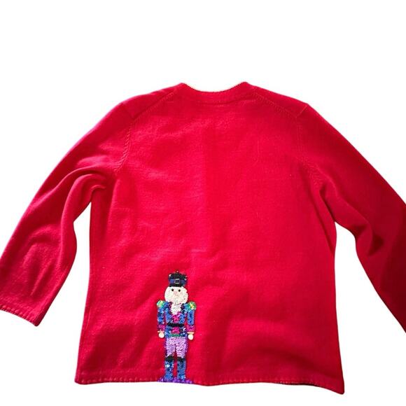 RARE Vintage Michael Simon Women's Red Nutcracker Cardigan Sweater Size Small - Picture 2 of 13